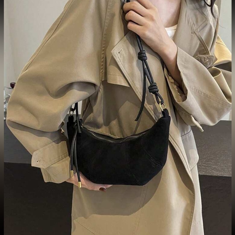 COPY - Black Suede Crescent Moon Shoulder Bag with Gold Hardware | NWT - Picture 2 of 5